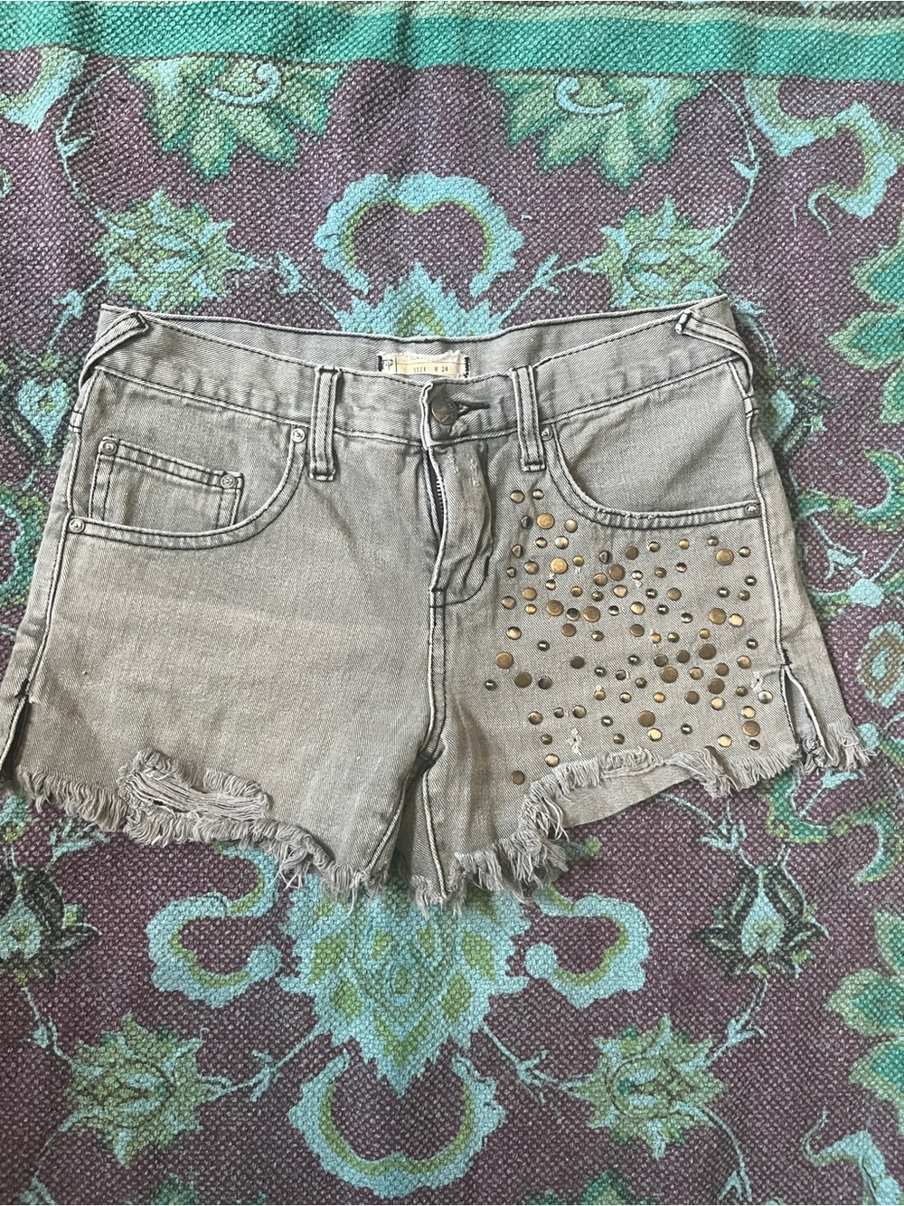 Free People Gray Studded Denim Cutoff Shorts